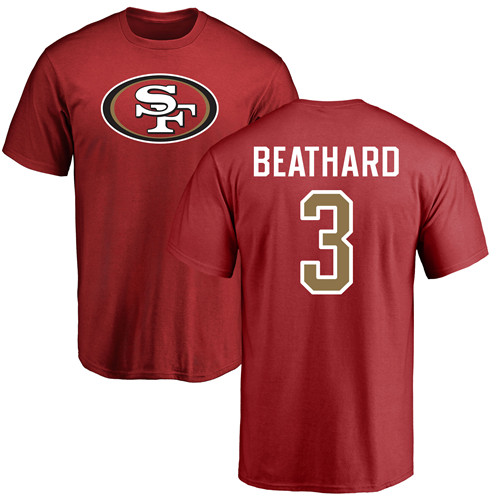 Men San Francisco 49ers Red C. J. Beathard Name and Number Logo #3 NFL T Shirt->san francisco 49ers->NFL Jersey